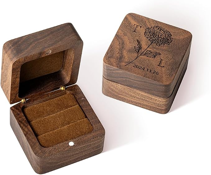 Custom Engraving Ring Gift Box Wooden Presentation Jewelry Box Case by Unknown