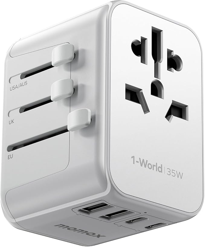 MOMAX European Travel Plug Adapter, 35W PD Fast Charging, Universal Travel by MOMAX