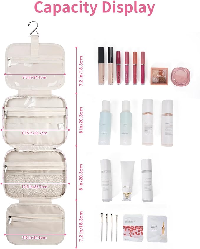 Narwey Hanging Toiletry Bag for Women Travel Makeup Bag Organizer Toiletries - Image 3