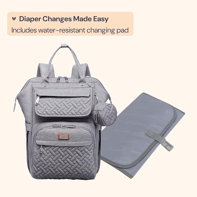 BabbleRoo Diaper Bag Backpack, Unisex Stylish Travel Back Pack Nappy Changing - Image 7
