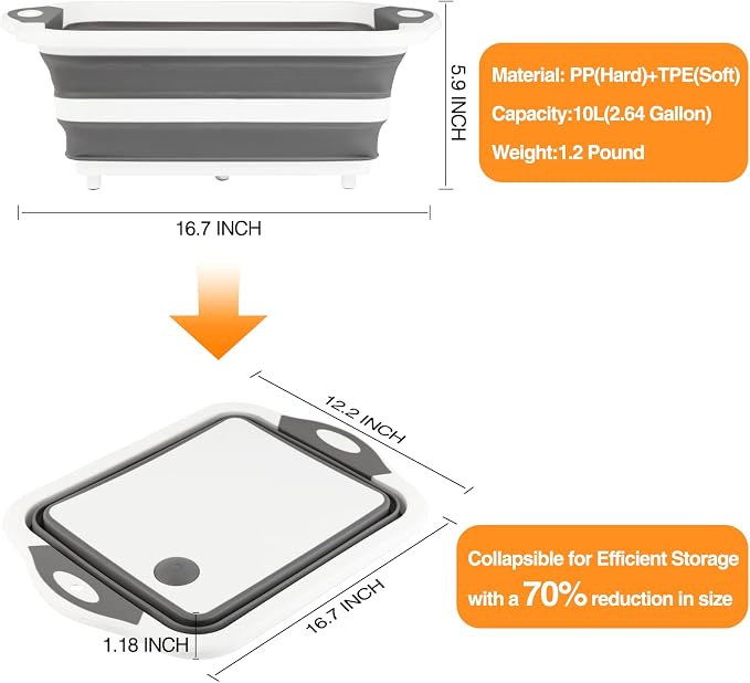 Collapsible BBQ Prep Tub/Cutting Board 10L, Foldable Dish Tub - Image 2