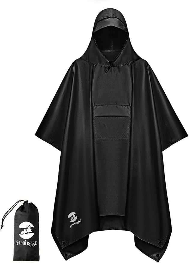 SaphiRose Extra Thick Hooded Rain Poncho Double Layer Waterproof Raincoat Jacket by SaphiRose