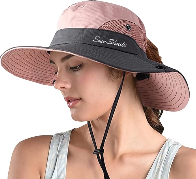 ZOORON Women's Ponytail Safari Sun Hat, Wide Brim UV Protection Outdoor Bucket by ZOORON