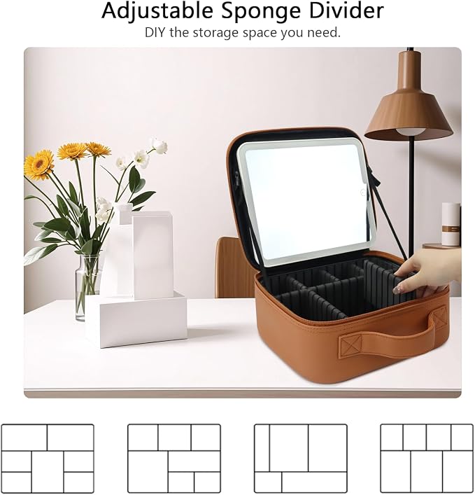 Travel Makeup Bag with LED Mirror Travel Makeup Organizer with 3 Lighted - Image 4