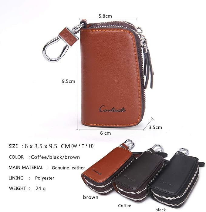 CONTACTS Car Key Case Small Leather Double Zipper Key Holder - Image 3