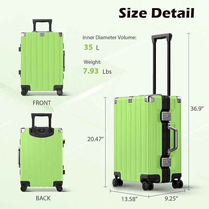 Krute Aluminum Frame Carry On Luggage 20 Inch Zipperless Luggages USB Charger - Image 3