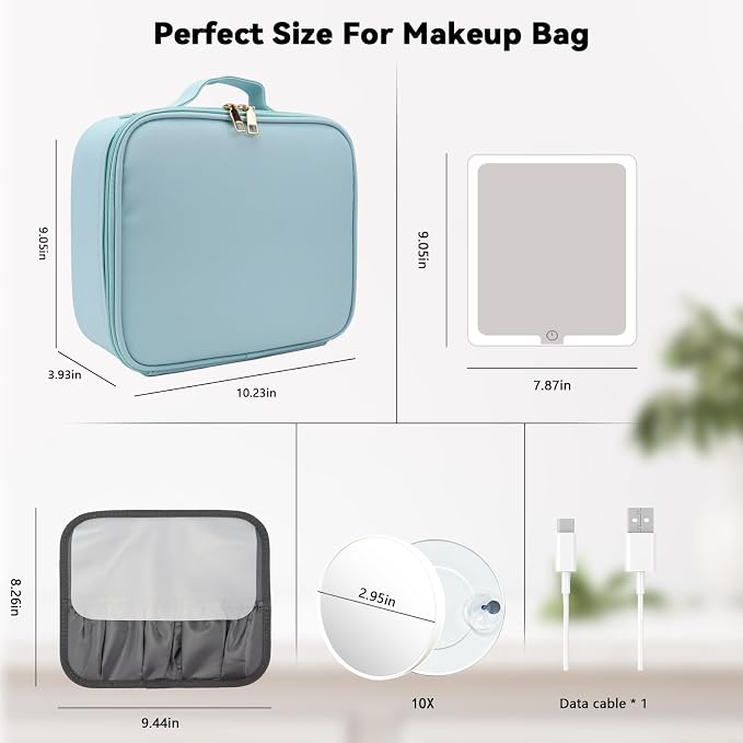 Travel Makeup Bag with LED Mirror and 10x magnifying glass with 3 Lighted - Image 8