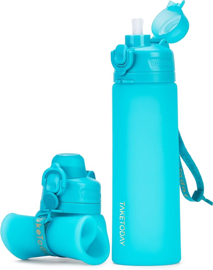 TakeToday Collapsible Water Bottles 20oz, Leak Proof, Foldable Silicone Travel by TAKETODAY