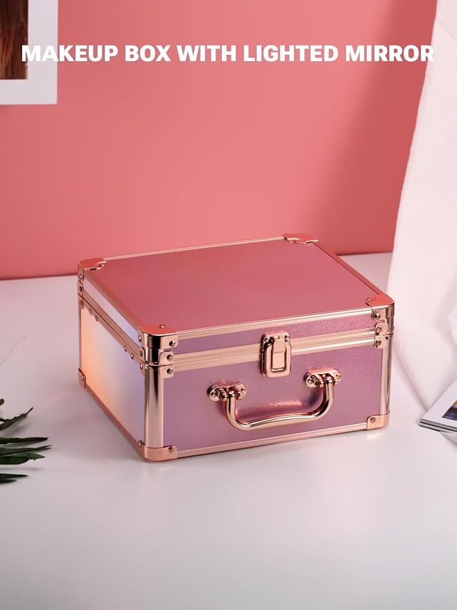 Qislee Makeup Box with A Detachable Lighted Mirror, Waterproof Travel Train Case - Image 6
