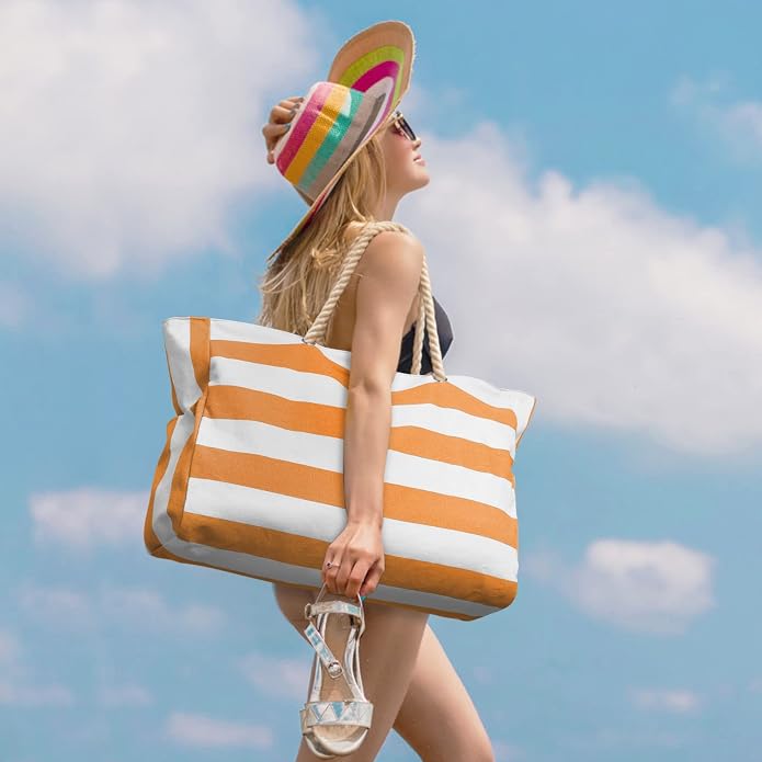 Becokan Beach Bags for Women Large Waterproof Beach Tote Bag Zipper Beach Bags - Image 5