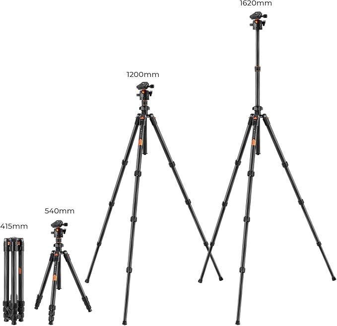 K&F Concept 64" Carbon Fiber Camera Tripod, Lightweight Travel Tripod - Image 5