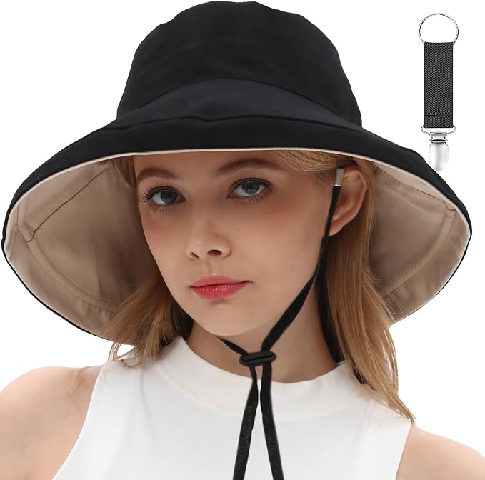 vidsel Womens Sun Hats Wide Brim Reversible Bucket Cotton Hat Packable Summer by vidsel