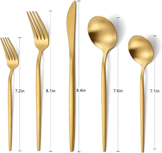 Matte Gold Silverware Set, VANVRO 60-Piece Stainless Steel Flatware Set - Image 2