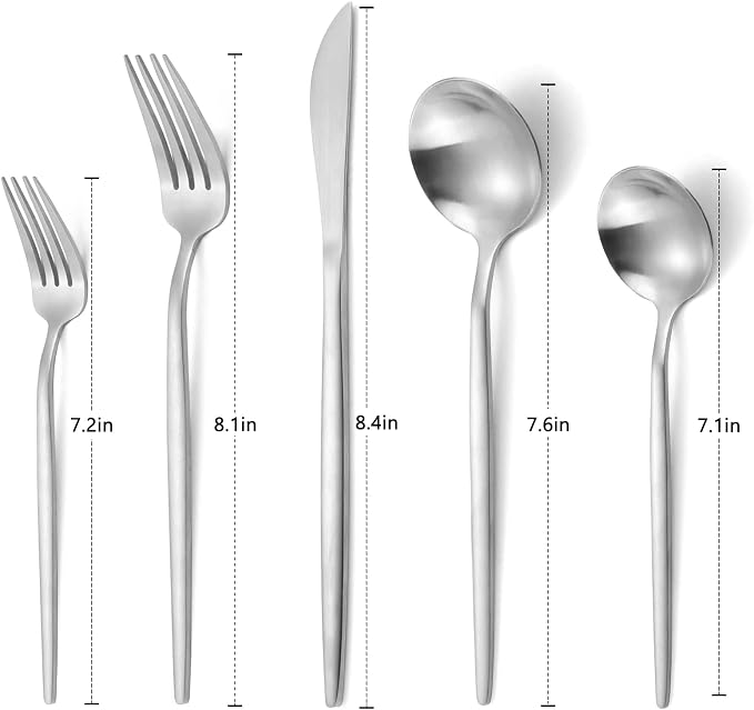 Matte Silverware Set, VANVRO 20-Piece Stainless Steel Flatware Set, Satin - Image 2