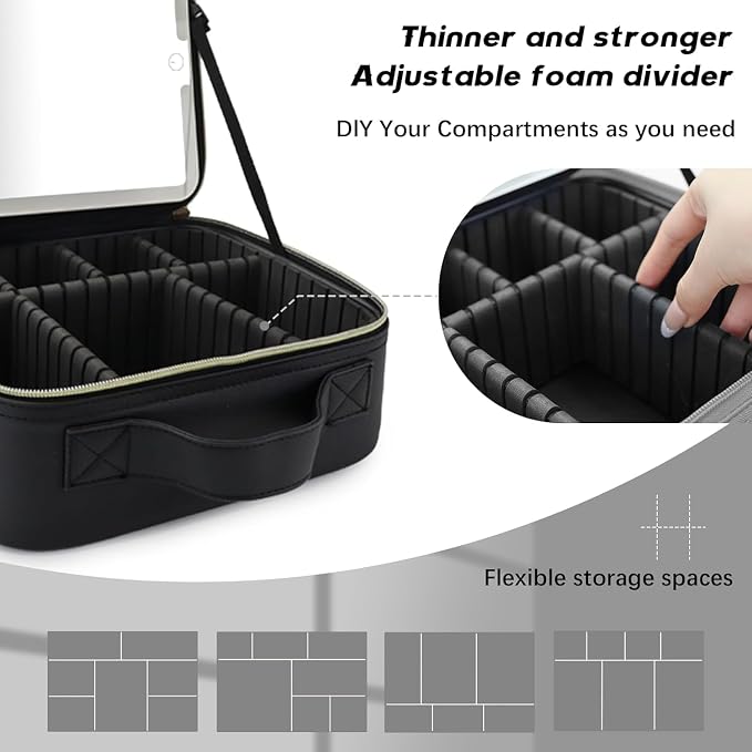 Makeup Bag with Led Mirror, Travel Makeup Organizer with 3 Color Setting & - Image 3