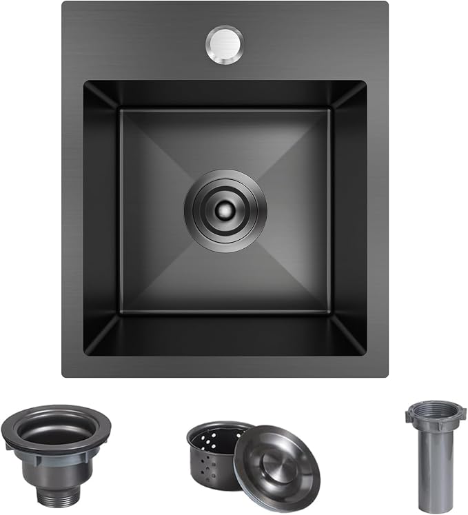 13 x 15 inch Drop in Bar Sink Black, Small Topmount Kitchen Sink Single Bowl 18 - Image 9