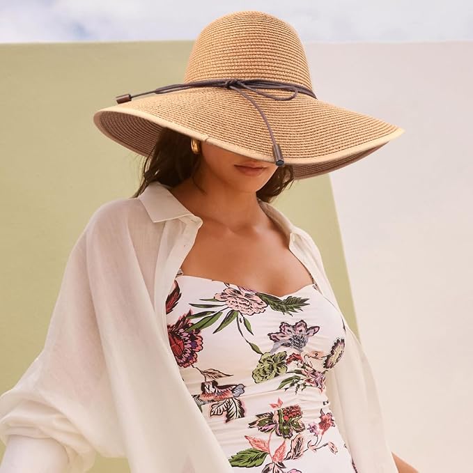 DRESHOW Beach Hats for Women Big Straw Wide Brim Summer Hat Floppy Foldable - Image 7