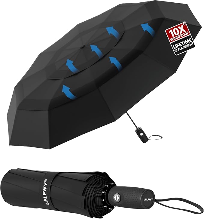 Windproof Travel Umbrella Compact, Automatic Open Close Umbrellas by LFLFWY