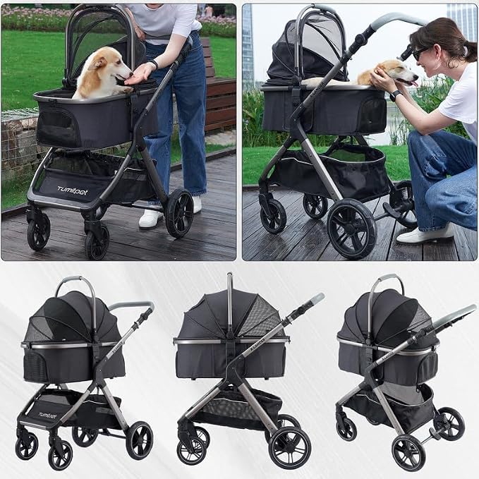 Pet Stroller for Small Medium Dogs, Cat Carriage Travel System Four Wheel Dog - Image 3