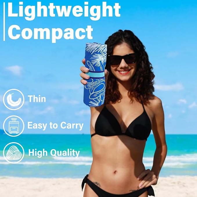 Microfiber Lightweight Beach Towel Sand Free Quick Dry Absorbent Thin Compact - Image 2