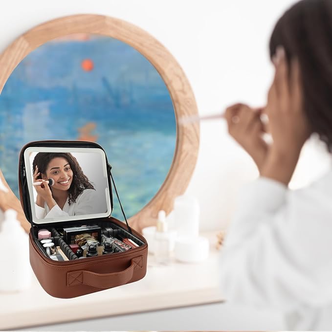 Travel Makeup Bag with LED Mirror Travel Makeup Organizer with 3 Lighted - Image 9