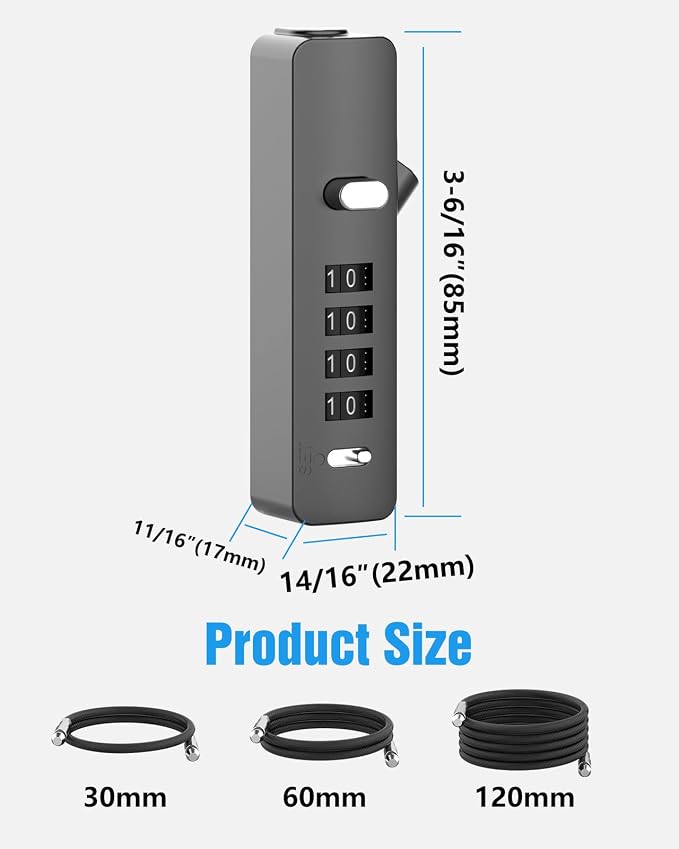 Combination Lock, 4-Digit Steel Cable Locks - Image 4