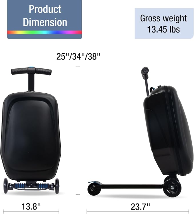 20" Scooter Suitcase for Kids, 2-in-1 Ride On Luggage - Image 7