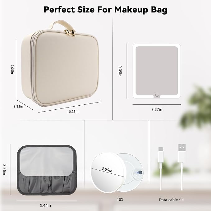 Travel Makeup Bag with LED Mirror and 10x magnifying glass with 3 Lighted - Image 8