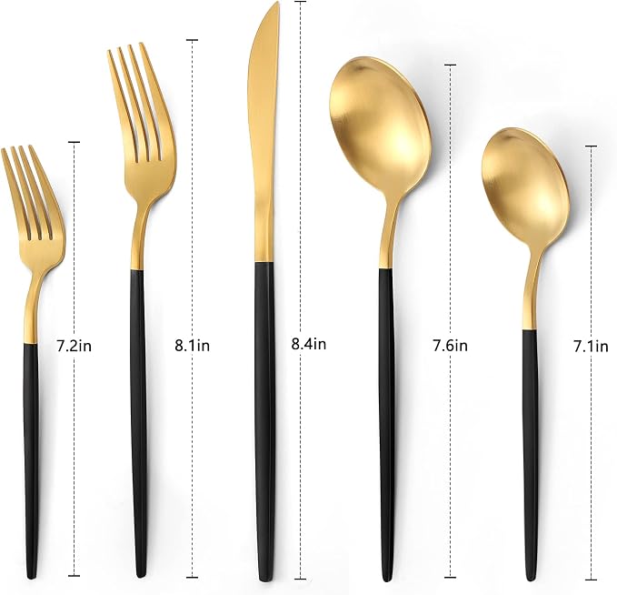 Matte Black Gold Silverware Set, 20-Piece Stainless Steel Flatware Set - Image 2