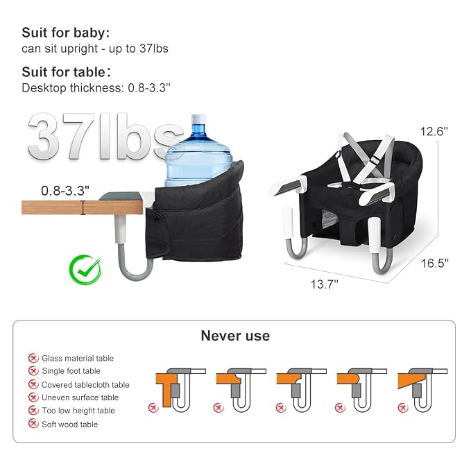 MTWML Hook On High Chair with Tray, Portable Baby High Chair That Attaches to - Image 3