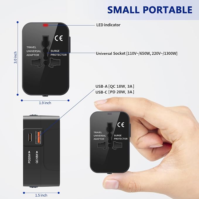 Universal Travel Adapter with 3.0A PD USB-C & QC USB-A Ports, Fast Charging - Image 6