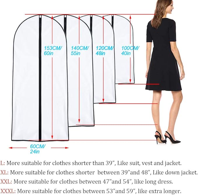 Garment Bags for Hanging Clothes 24'' x 55 '' Transparent Lightweight - Image 2
