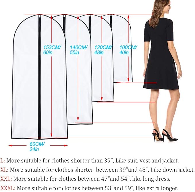 Garment Bags for Hanging Clothes 24'' x 60'' Coat Covers for Closet Foldable - Image 2