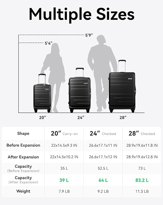 LUGGEX 24 Inch Luggage with Spinner Wheels, Expandable PC Hard Shell Checked - Image 9
