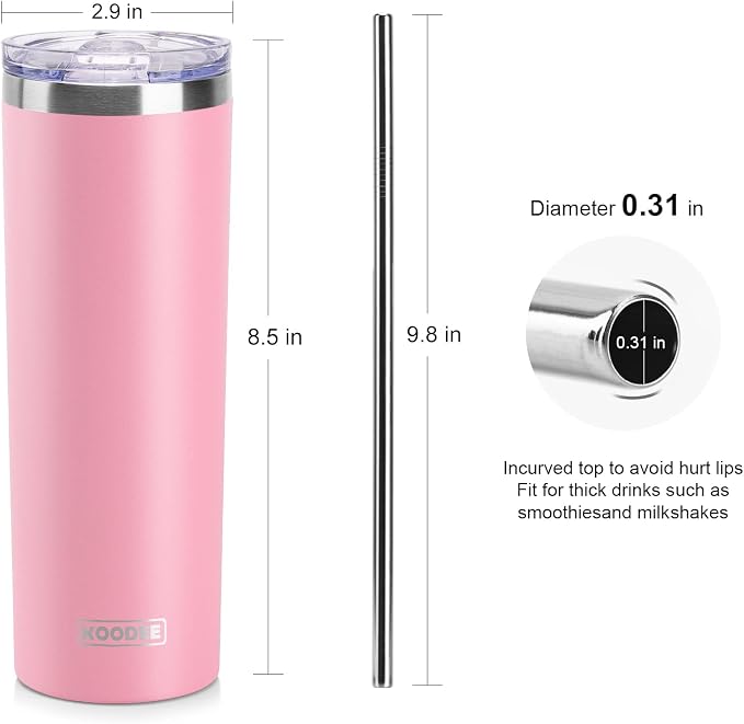 koodee 20 oz Stainless Steel Skinny Tumblers Double Wall Insulated Water - Image 6