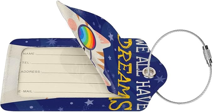 2 Cute Cat with Rainbow in Eye Glasses Luggage Tags, We All Have Dreams - Image 2