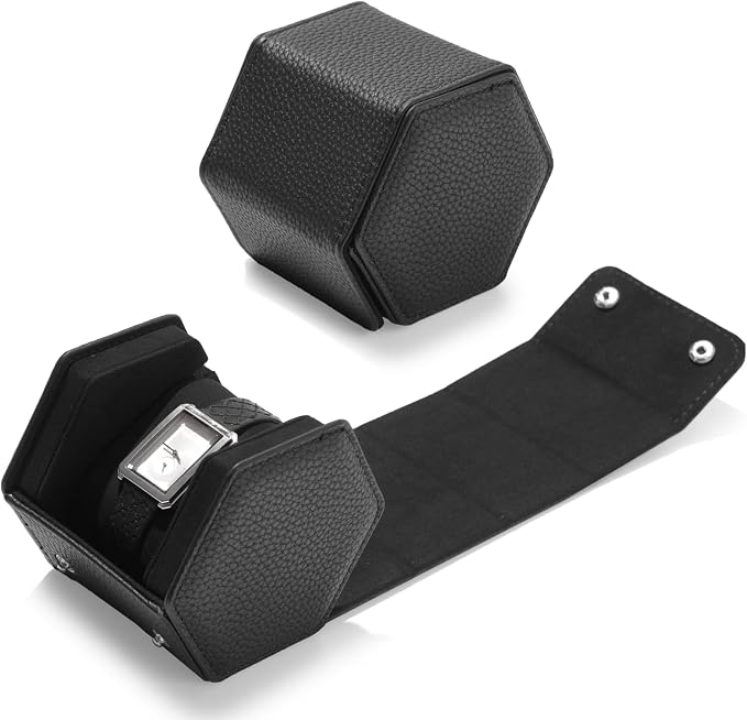 Oirlv Luxury Hexagonal Leather Watch Travel Case Single Watch Box by Oirlv