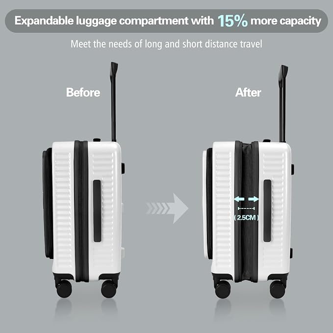 20 Inch Luggage with Spinner Wheels, Expandable Front Opening Suitcase 100% PC - Image 4