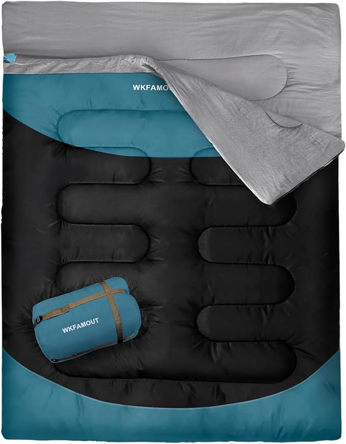Double Sleeping Bag for Adults Machine Washable 2 Person Camping Sleeping Bag by WKFAMOUTCAMP