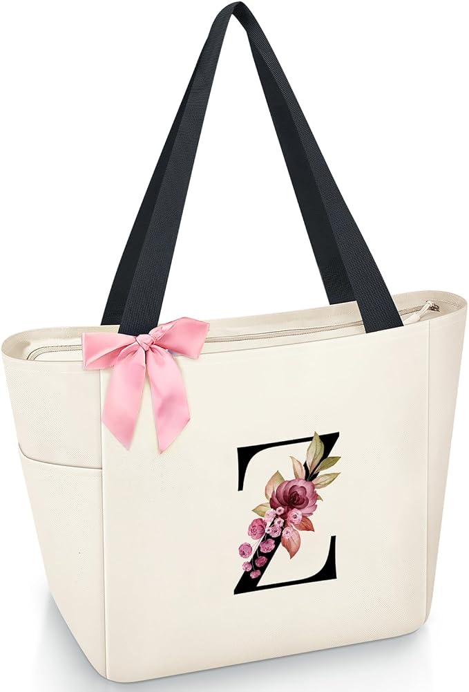 Vavabox Tote Bag, A-Z Initial Monogrammed Waterproof Tote Bag, Bridesmaid Gifts by Vavabox