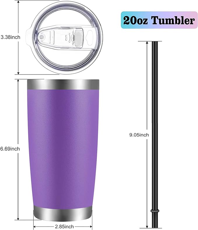 VEGOND 20oz Tumbler with Lid and Straw Stainless Steel Tumbler Cup Bulk Vacuum - Image 3