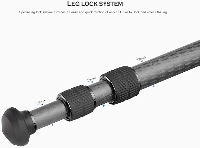 Leofoto 59.8" Lightweight Carbon Fiber Travel Tripod, Professional Compact - Image 4