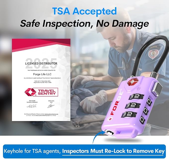 Forge TSA Approved Luggage Locks, Re-settable Combination - Image 2