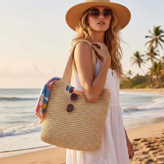Straw Beach Tote Bag: Large Summer Boho Woven Bags - Image 6