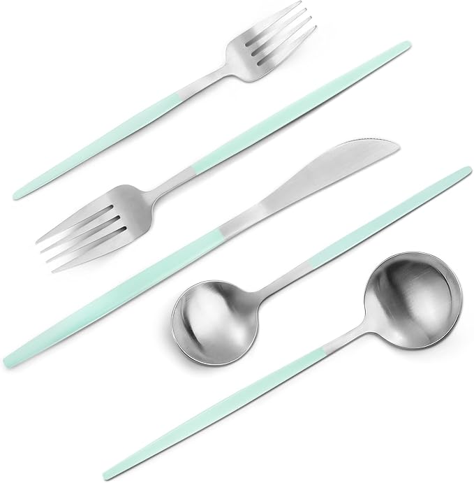 Matte Green Silver Silverware Set, 20-Piece Stainless Steel Flatware Set by VANVRO
