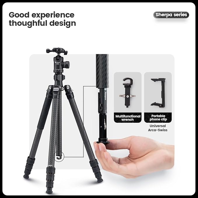 Fotopro Carbon Fiber Tripod 64 Inch 360 Degree Ball Head Quick Release Plate - Image 3