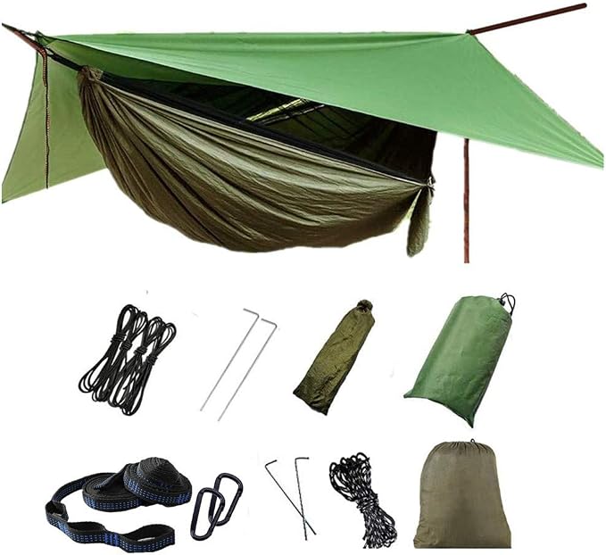 Camping Hammock with Rain Fly Tarp and Mosquito Net with Tree Straps Single by Ovyuzhen