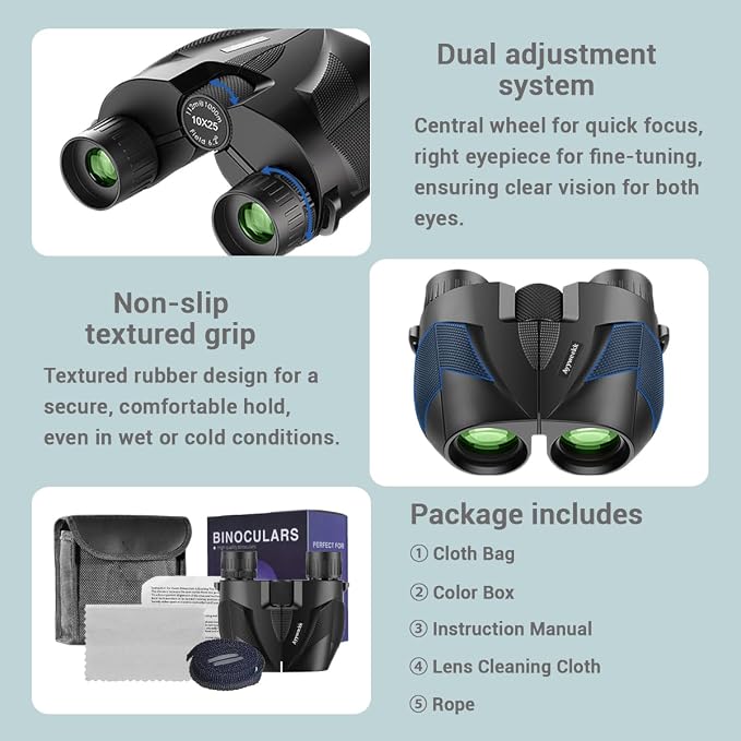 10x25 Binoculars for Adults & Kids, Compact HD Binoculars - Image 5