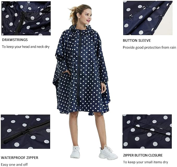 Rain Poncho Jacket Coat Hooded Zipper Style - Image 5