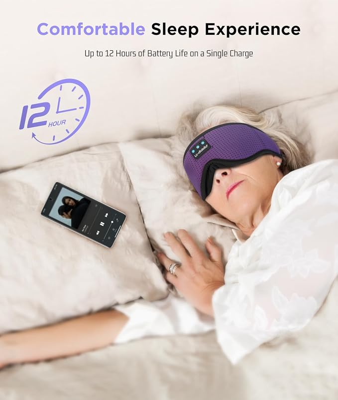 LC-dolida Sleep Headphones, Sleep Mask Bluetooth Wireless Music Eye Mask - Image 5